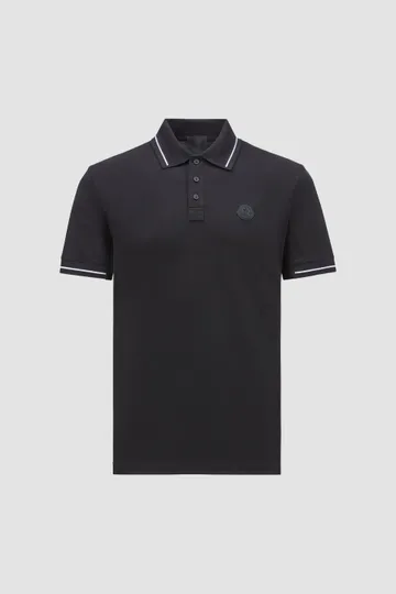 Black Logo Patch Cotton Polo T-Shirt