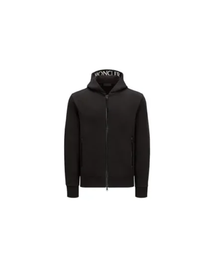 Black Moncler Logo Cotton Zip Up Hoodie