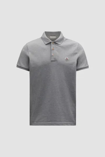 Grey Logo Patch Cotton Polo Shirt